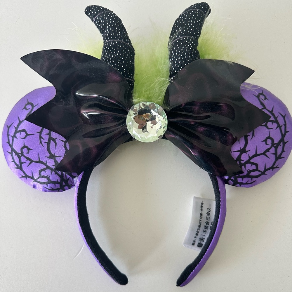 Disney Disneyland Maleficent Minnie Mickey Ears Horned Headband with Bow & Gem